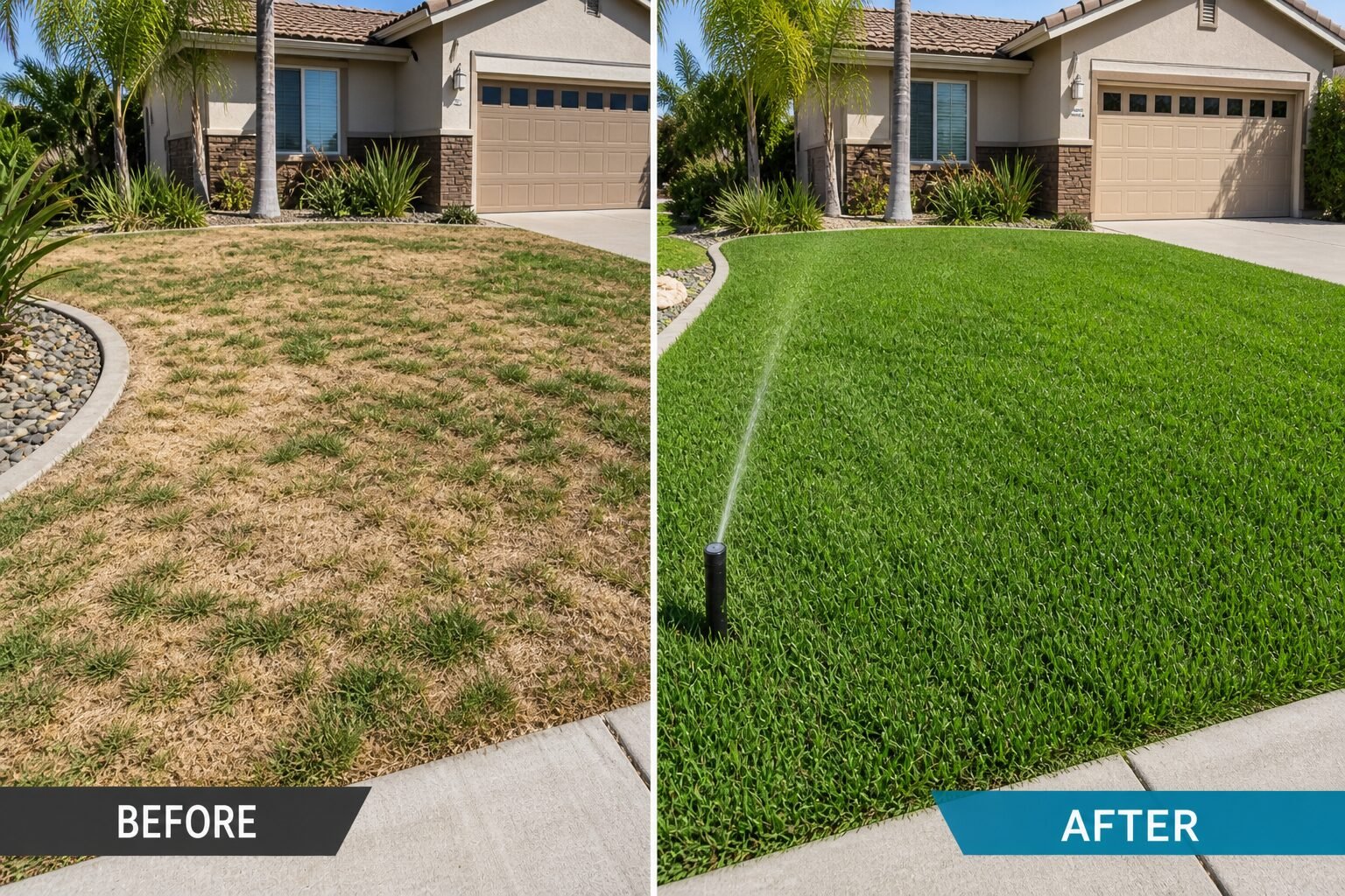 Healthy green Chula Vista lawn after professional
drought stress treatment and irrigation repair