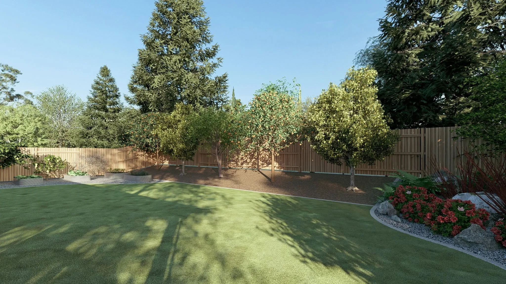 Backyard artificial turf with flower border for landscaping services in Chula Vista.